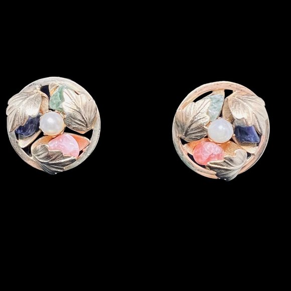 Sarah Coventry Gold Tone W/Semi Precious Stones Brooch & Clip On Earrings (4603) - Picture 6 of 9